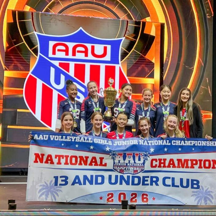 Lions 13-Red celebrates after winning the 2026 AAU 13Club National Volleyball Championship in Orlando, becoming the first 13U team in 1st Alliance Volleyball Club history to capture the title.